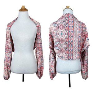Coolibar Shrug Cover Up Women Medium UPF 50+ Pink Paisley Cropped Sun Protection
